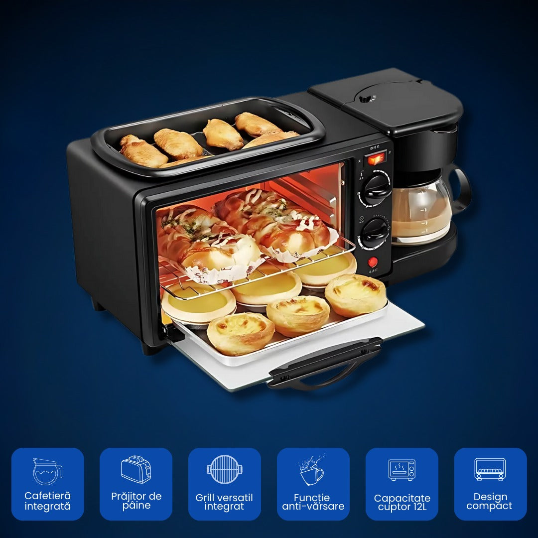 Aparat pentru Micul dejun perfect: Cuptor, Grill si Filtru Cafea, MorningStation