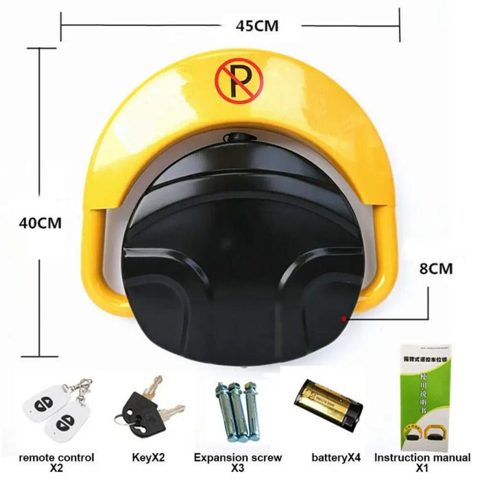 Blocator loc parcare automat DEMAHO ®, cu 2 telecomenzi si alarma, suporta 2 tone, control de la distanta prin telecomanda, 50m, functie antifurt, alarma, Galben/Negru