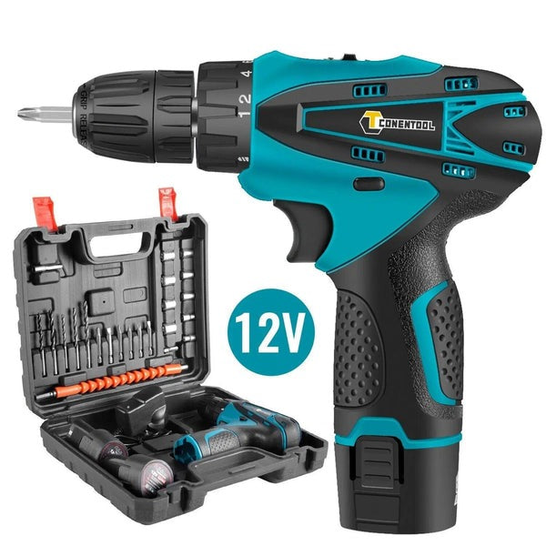 Set Bormasina Electrica DEMAHO cu 2 Acumulatori 12V, Set 24 de Accesorii, 1400 RPM