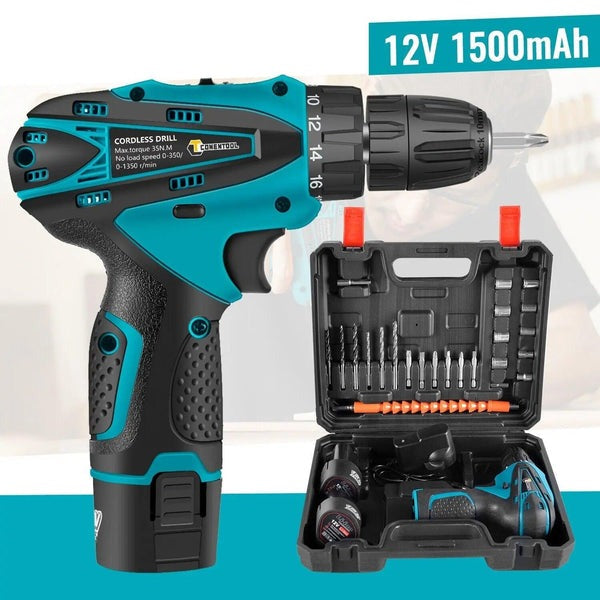 Set Bormasina Electrica DEMAHO cu 2 Acumulatori 12V, Set 24 de Accesorii, 1400 RPM