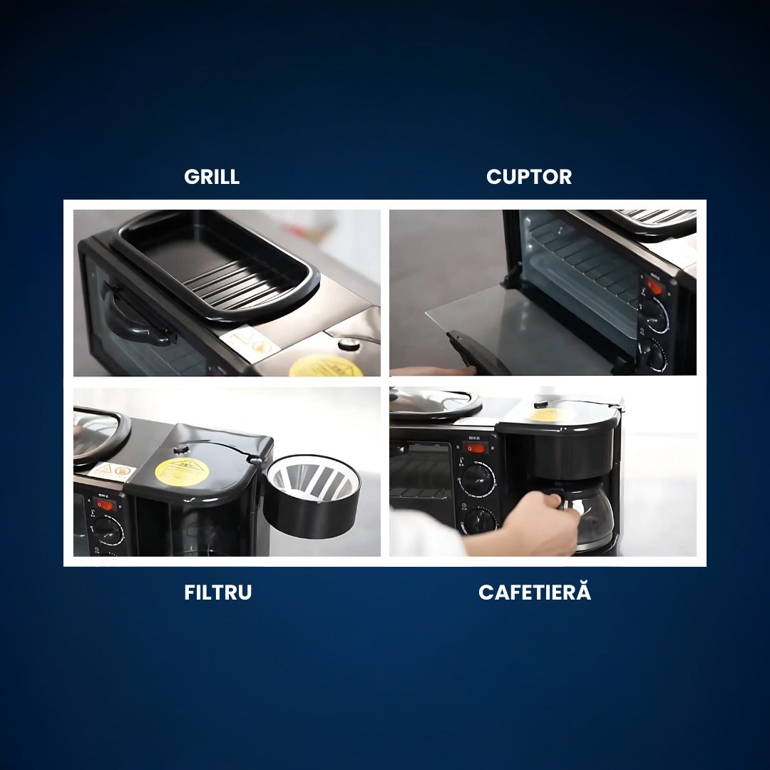 Aparat pentru Micul dejun perfect: Cuptor, Grill si Filtru Cafea, MorningStation