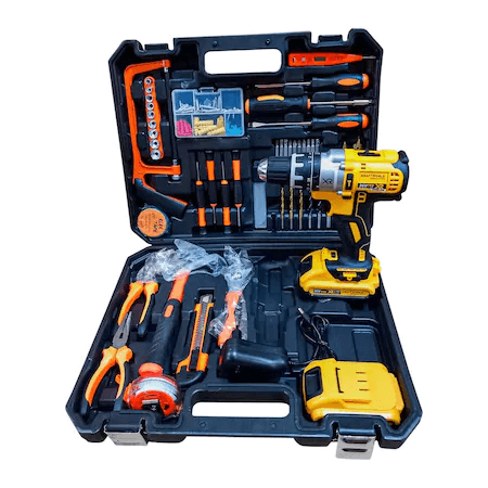 Masina de gaurit si insurubat DEMAHO, bormasina cu percutie, mandrina rapida 13mm, 1500 RPM, cu 2 acumulatori 36V si incarcator, valiza inclusa, extra accesorii 119 piese