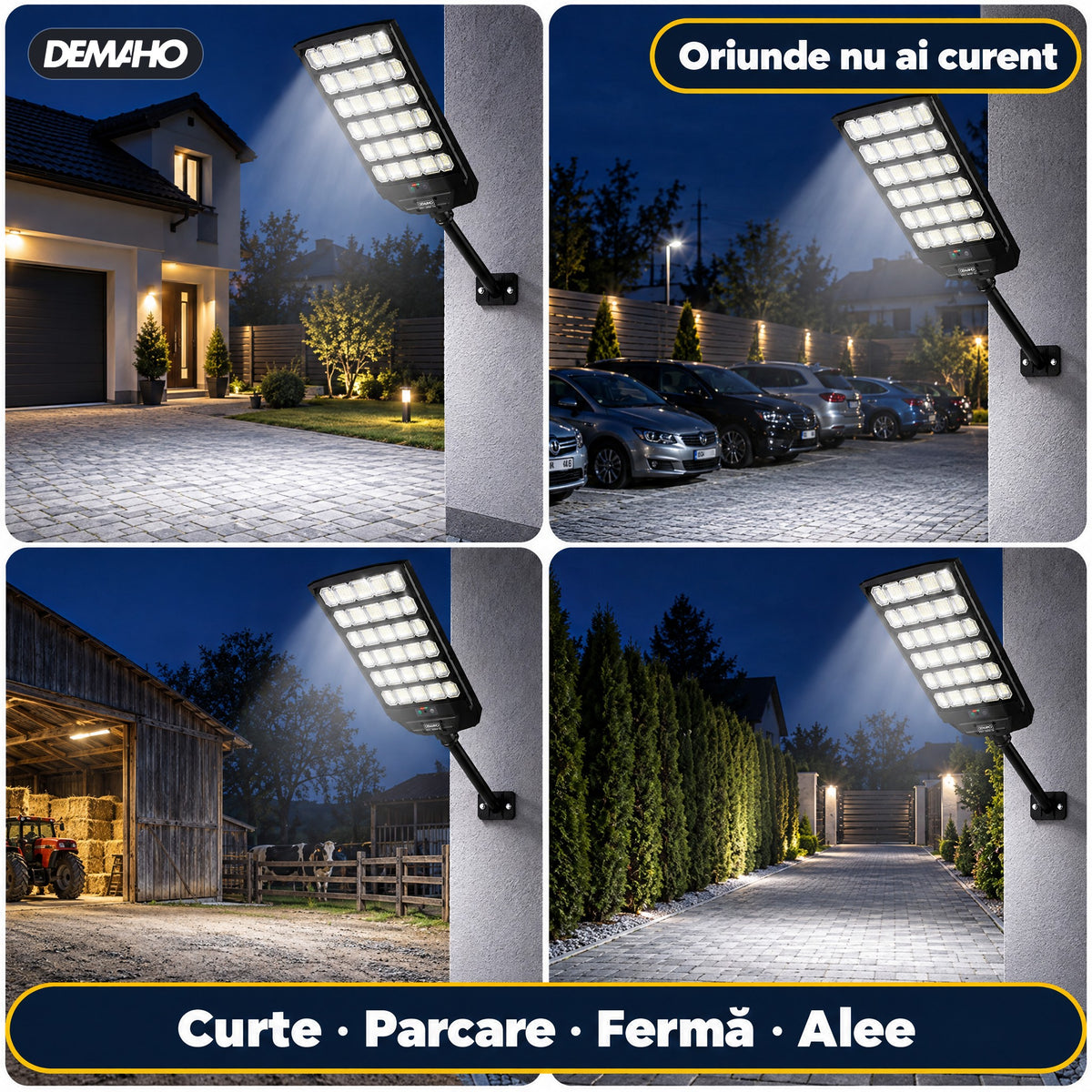 Lampă Solară Stradală DEMAHO Zenith 1600W – LED 120.000 lm, IP66, Telecomandă, Senzor de Mișcare și Lumină