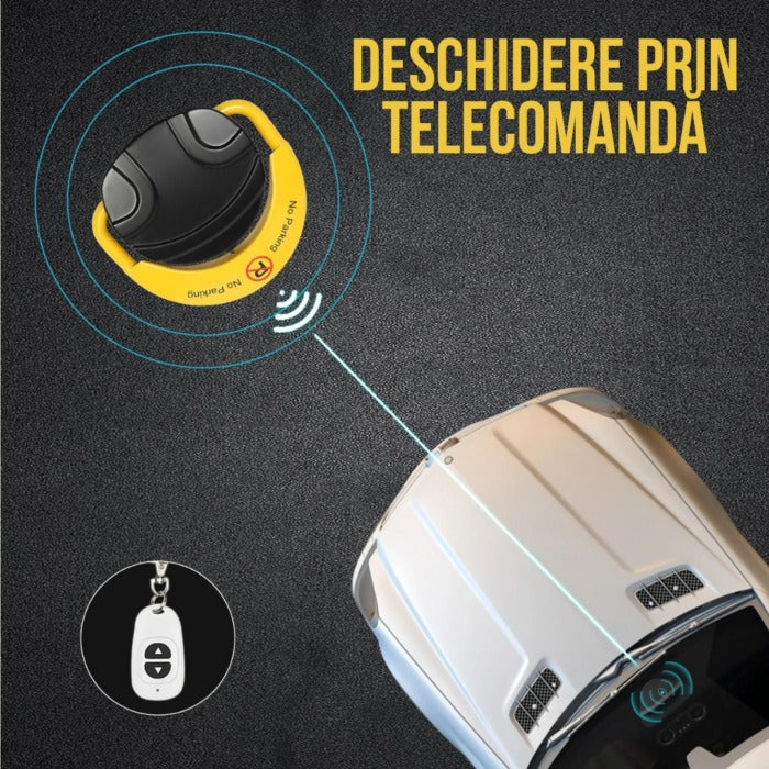 Blocator loc parcare automat DEMAHO ®, cu 2 telecomenzi si alarma, suporta 2 tone, control de la distanta prin telecomanda, 50m, functie antifurt, alarma, Galben/Negru