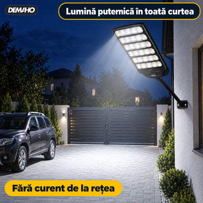 Lampă Solară Stradală DEMAHO Zenith 1600W – LED 120.000 lm, IP66, Telecomandă, Senzor de Mișcare și Lumină