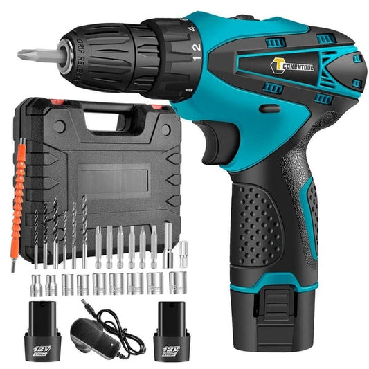 Set Bormasina Electrica DEMAHO cu 2 Acumulatori 12V, Set 24 de Accesorii, 1400 RPM