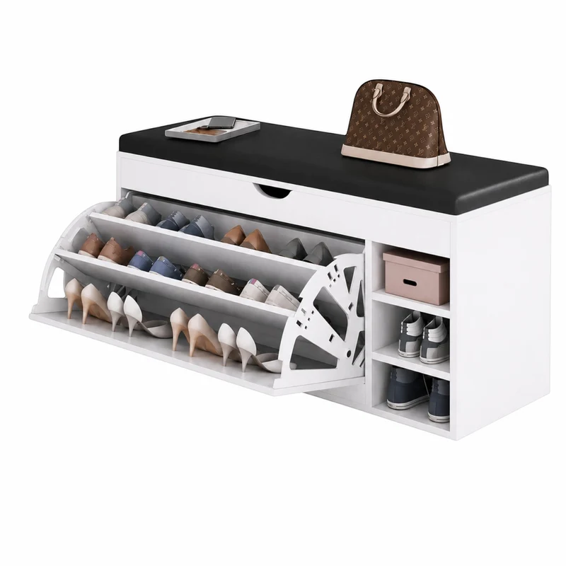 Dulap pentru pantofi tip bancheta Alb, 6 rafturi, 100x34x50 cm