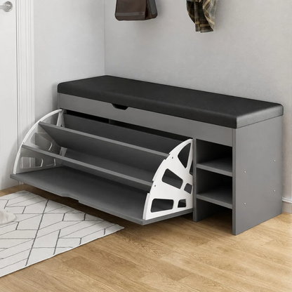 Dulap pentru pantofi tip bancheta Gri, 6 rafturi, 100x34x50 cm