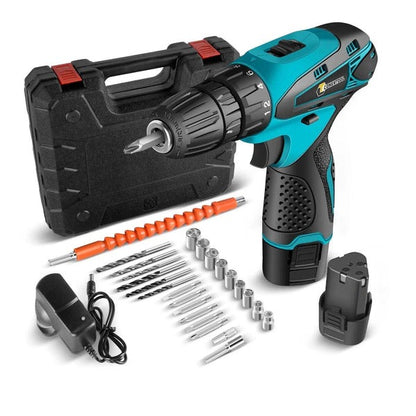 Set Bormasina Electrica DEMAHO cu 2 Acumulatori 12V, Set 24 de Accesorii, 1400 RPM