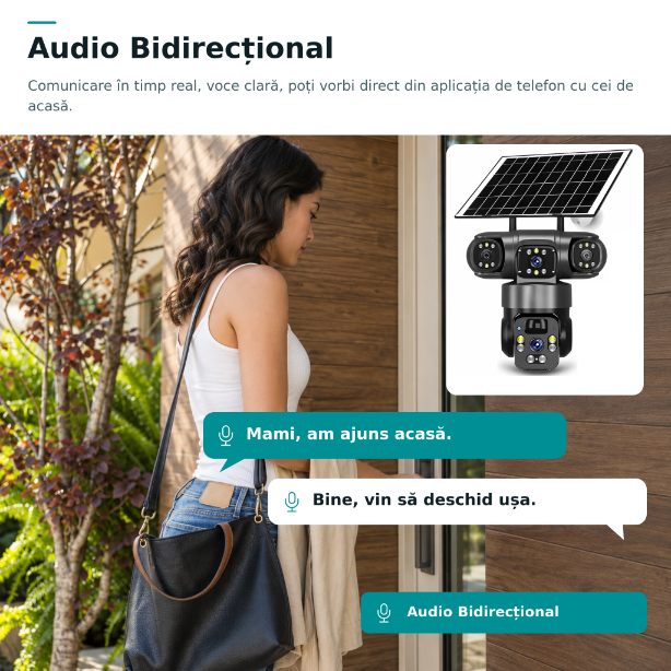 Cameră de Supraveghere Solară 4G cu 3 Lentile și PTZ, IP66 — Baterie 8000mAh
