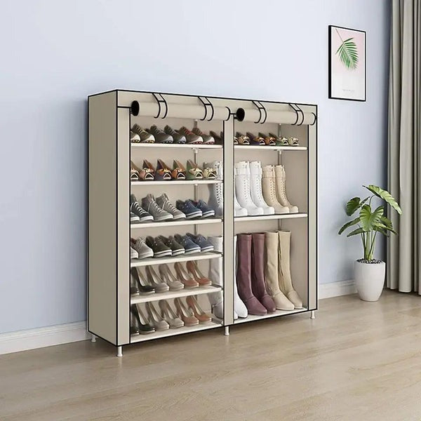 Dulap Textil Dublu pentru Încălțăminte, 10 Rafturi, Capacitate 30 Perechi, 118x30x120 cm, Asamblare Rapidă