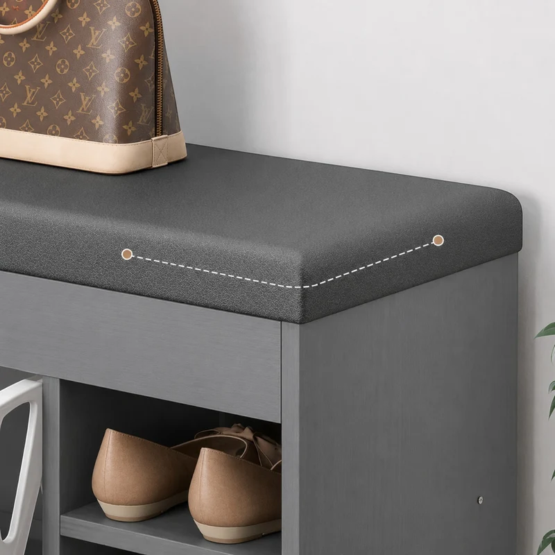 Dulap pentru pantofi tip bancheta Gri, 6 rafturi, 100x34x50 cm