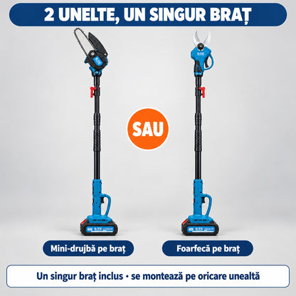 Set profesional mini-drujbă și foarfecă electrică cu braț telescopic