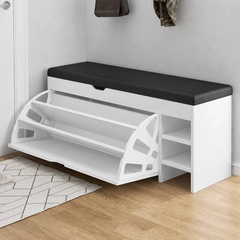 Dulap pentru pantofi tip bancheta Alb, 6 rafturi, 100x34x50 cm