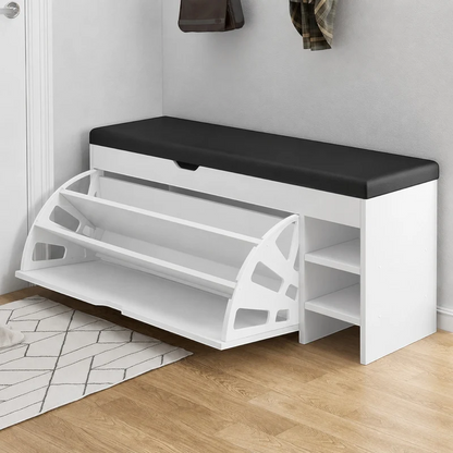 Dulap pentru pantofi tip bancheta Alb, 6 rafturi, 100x34x50 cm