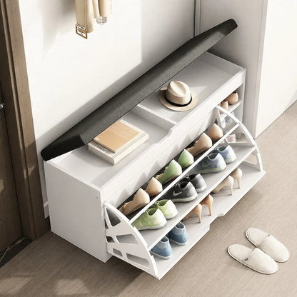 Dulap pentru pantofi tip bancheta Alb, 6 rafturi, 100x34x50 cm