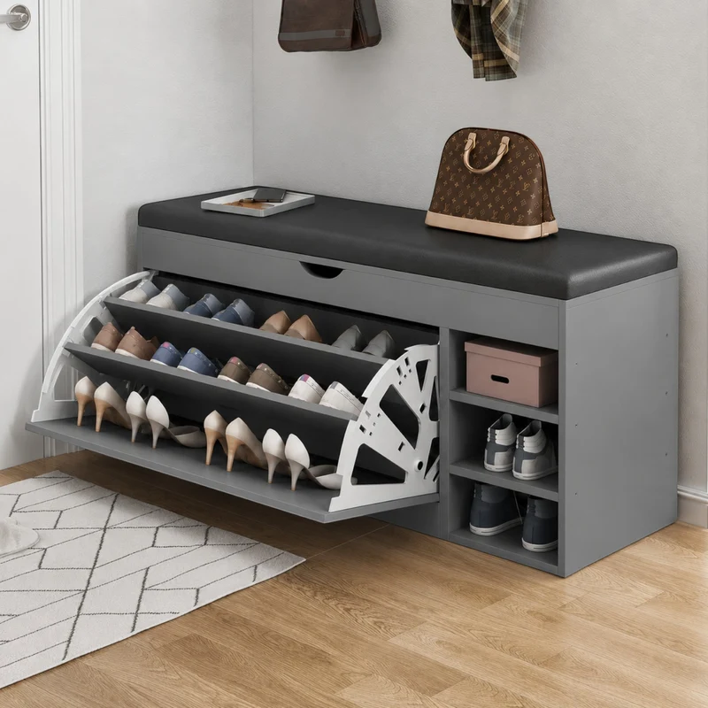 Dulap pentru pantofi tip bancheta Gri, 80 x 30 x 51 cm