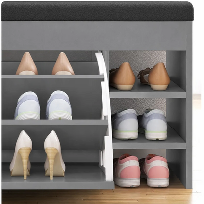 Dulap pentru pantofi tip bancheta Gri, 6 rafturi, 100x34x50 cm