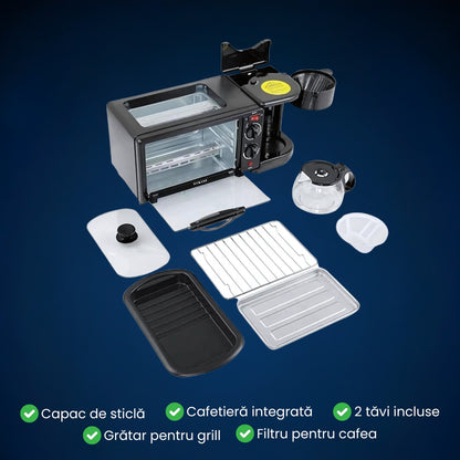 Aparat pentru Micul dejun perfect: Cuptor, Grill si Filtru Cafea, MorningStation