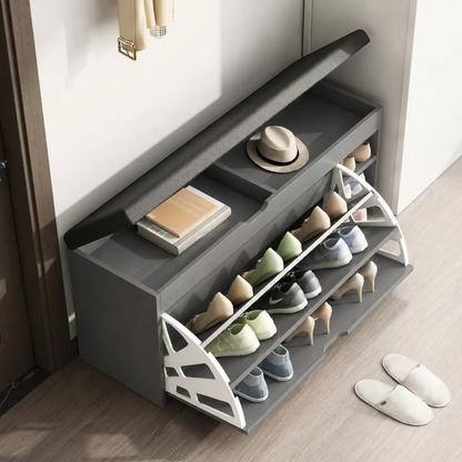 Dulap pentru pantofi tip bancheta Gri, 6 rafturi, 100x34x50 cm