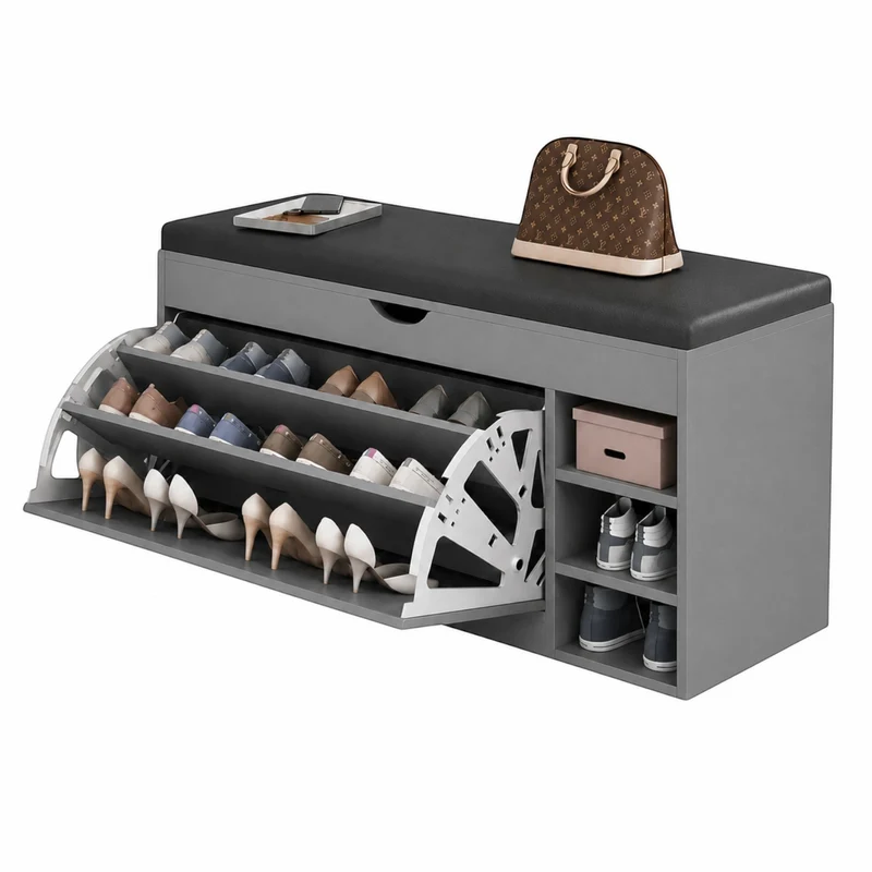 Dulap pentru pantofi tip bancheta Gri, 80 x 30 x 51 cm