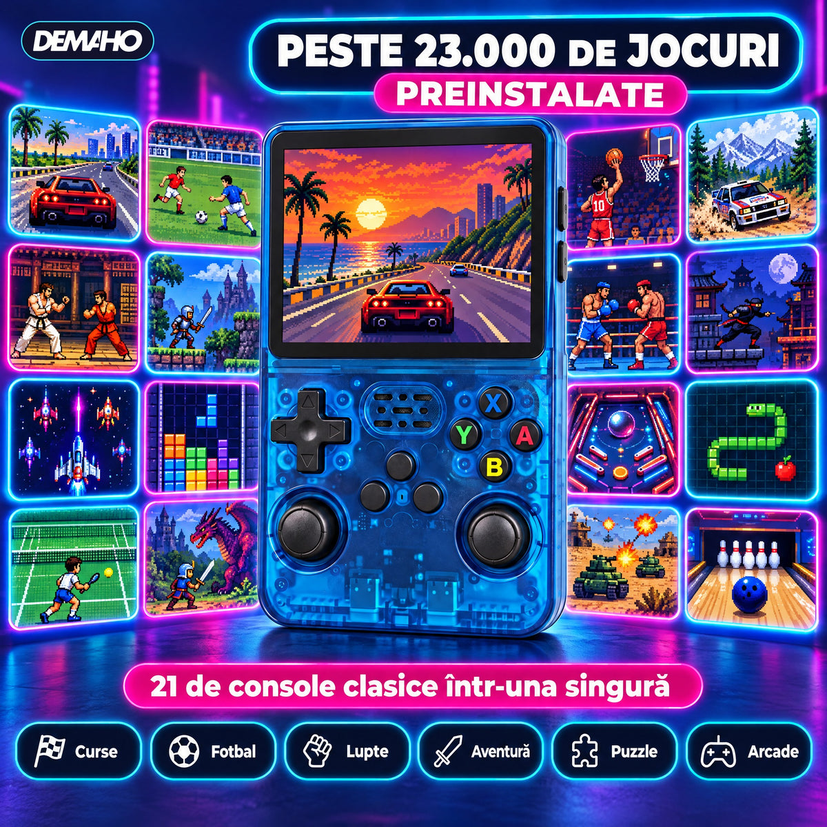 Consolă Retro Portabilă R36S, Peste 14.000 de Jocuri Incluse, 21 de Emulatoare, Ecran IPS 3,5", 2 Joystick-uri, Încărcar