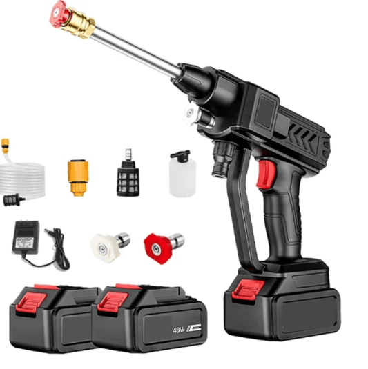 Aparat de spalat cu presiune fara fir ( portabil ), cu 2 acumulatori, 500W, 48V, 8L/min, 30 bar, negru, accesorii si valiza inclusa,