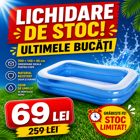 Piscină Familială Inflatabilă DEMAHO — 200×140×40 cm, 2 Inele, PVC Rezistent