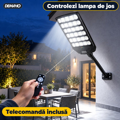 Lampă Solară Stradală DEMAHO Zenith 1600W – LED 120.000 lm, IP66, Telecomandă, Senzor de Mișcare și Lumină
