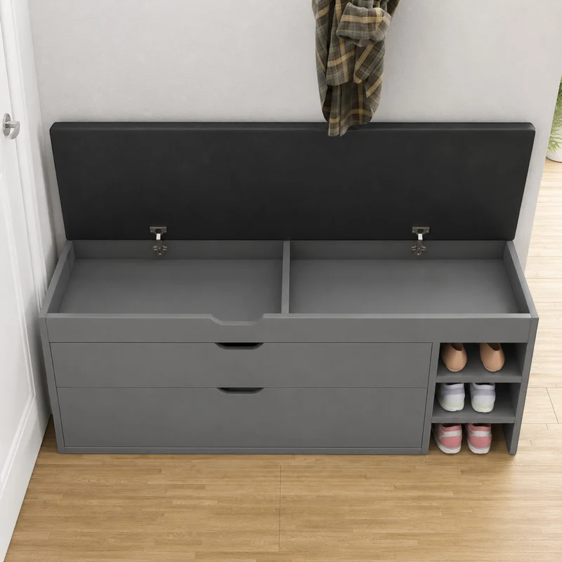 Dulap pentru pantofi tip bancheta Gri, 6 rafturi, 100x34x50 cm