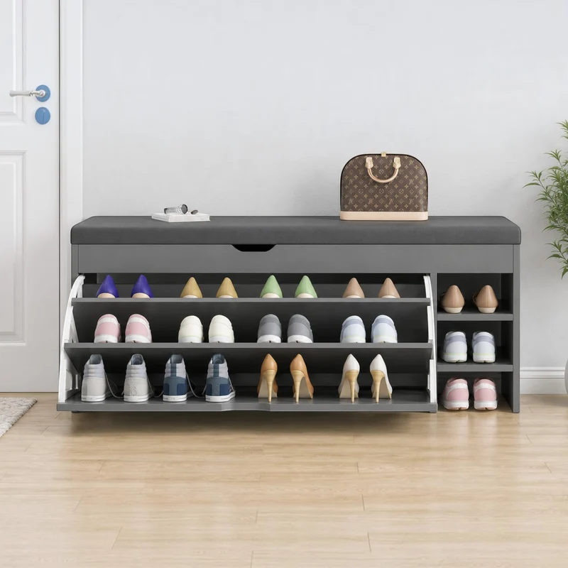 Dulap pentru pantofi tip bancheta Gri, 80 x 30 x 51 cm