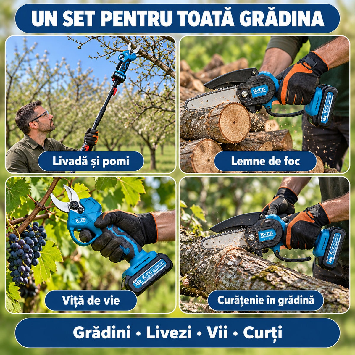 Set profesional mini-drujbă și foarfecă electrică cu braț telescopic